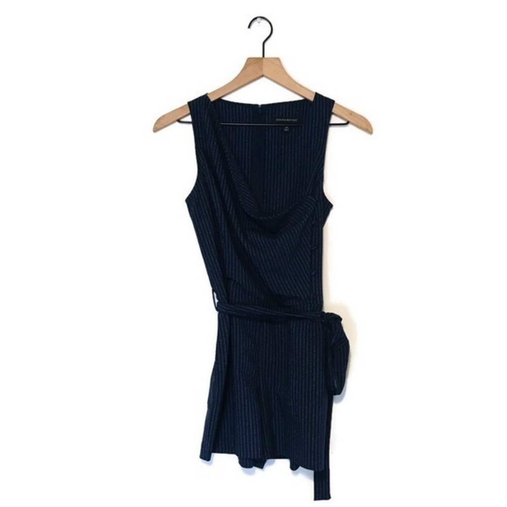 Banana Republic Navy Blue White Pinstripe Sleeveless Belted Romper Size 2P